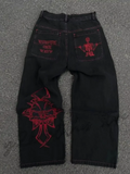 Y2K Skull Embroidered Wide Leg Jeans