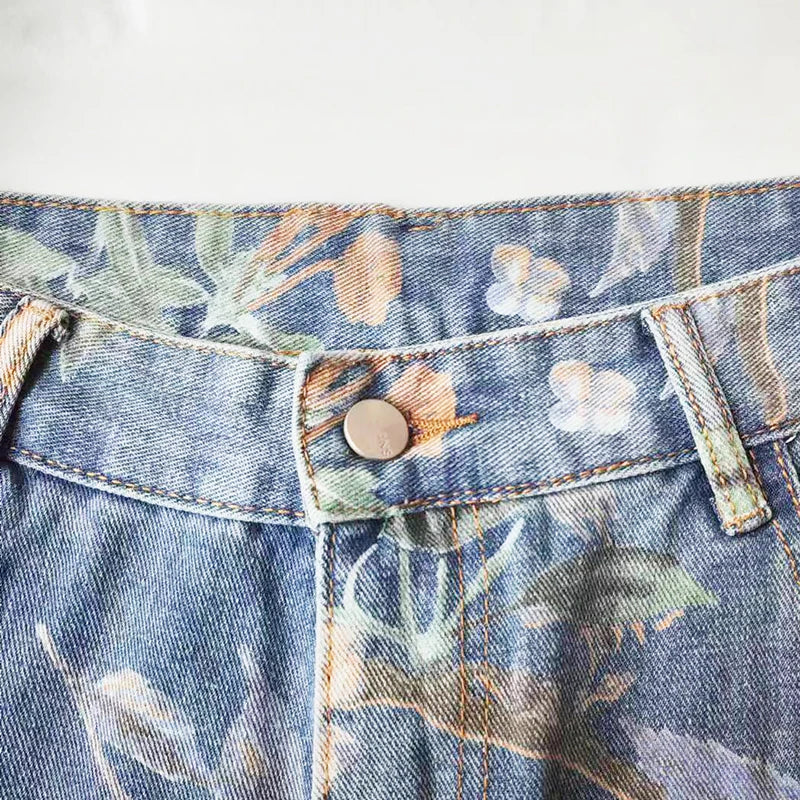 2026 Floral Wide-Leg Denim Jeans