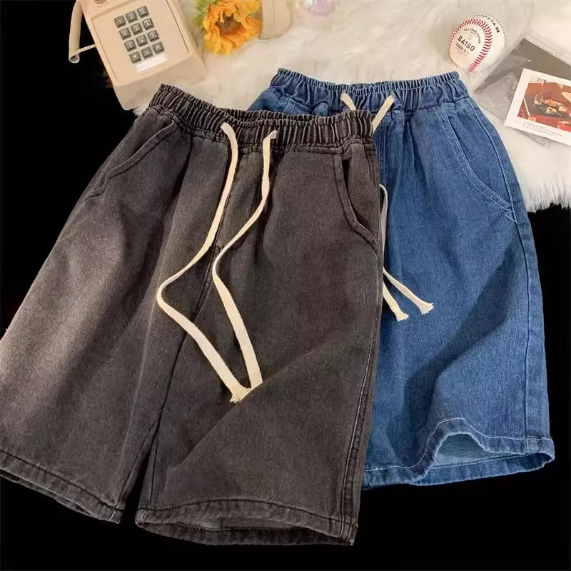 Korean-Style Wide Leg Denim Shorts
