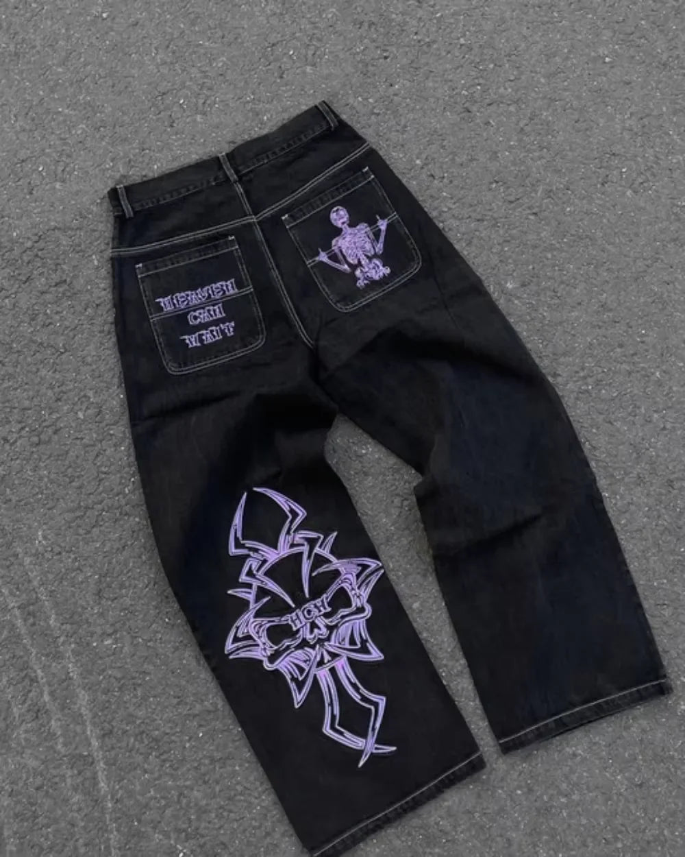 Y2K Skull Embroidered Wide Leg Jeans