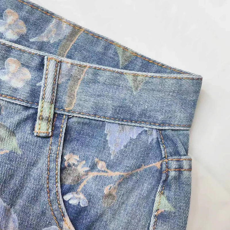 2026 Floral Wide-Leg Denim Jeans