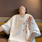 Oversized Bamboo Print Cotton Tee