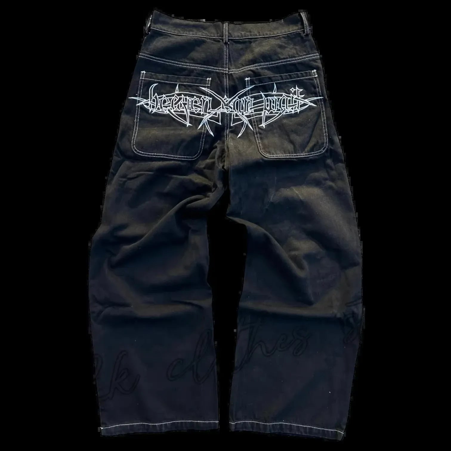 Y2K Skull Embroidered Wide Leg Jeans