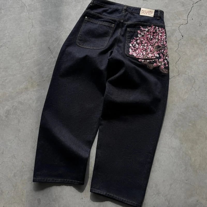 Y2K Cherry Blossom Baggy Jeans