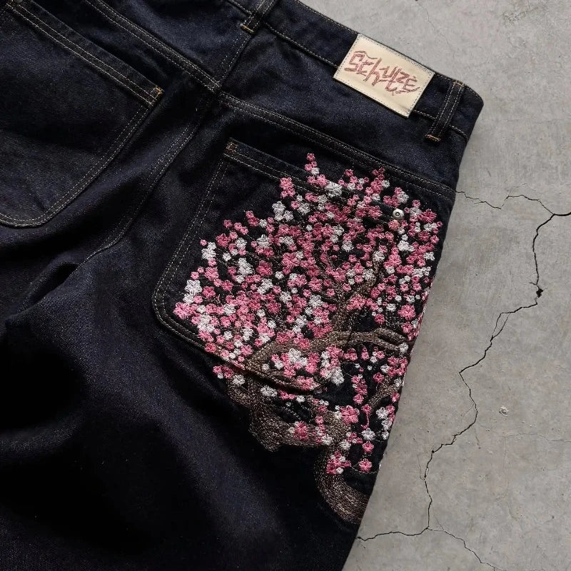 Y2K Cherry Blossom Baggy Jeans