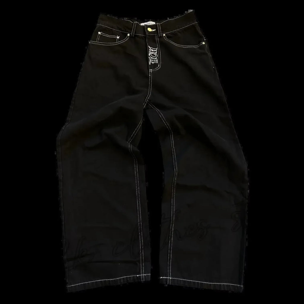 Y2K Skull Embroidered Wide Leg Jeans