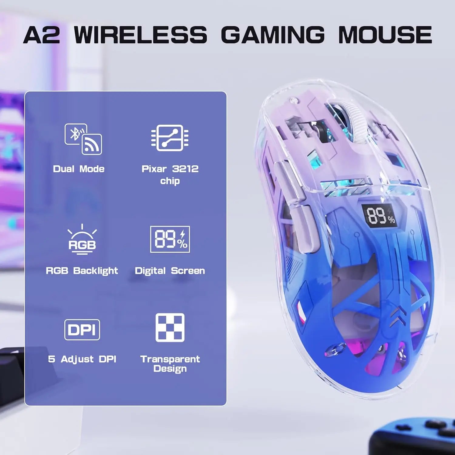 A2 Transparent RGB Gaming Mouse
